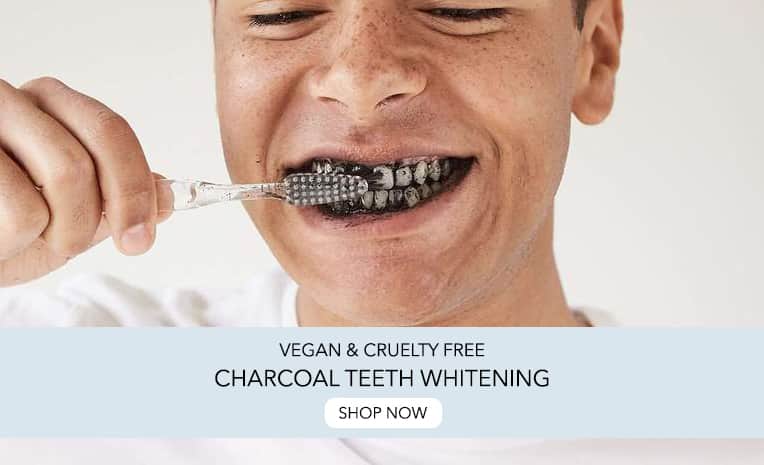 White teeth with charcoal teeth whitening gel & toothpaste